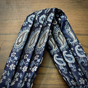 Blue Floral paisley ascot cravat tie silk neck scarf for men in pakistan