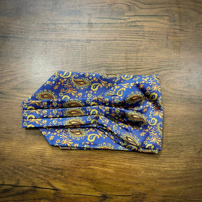 Blue and Golden Floral paisley ascot cravat tie neck scarf for men in pakistan