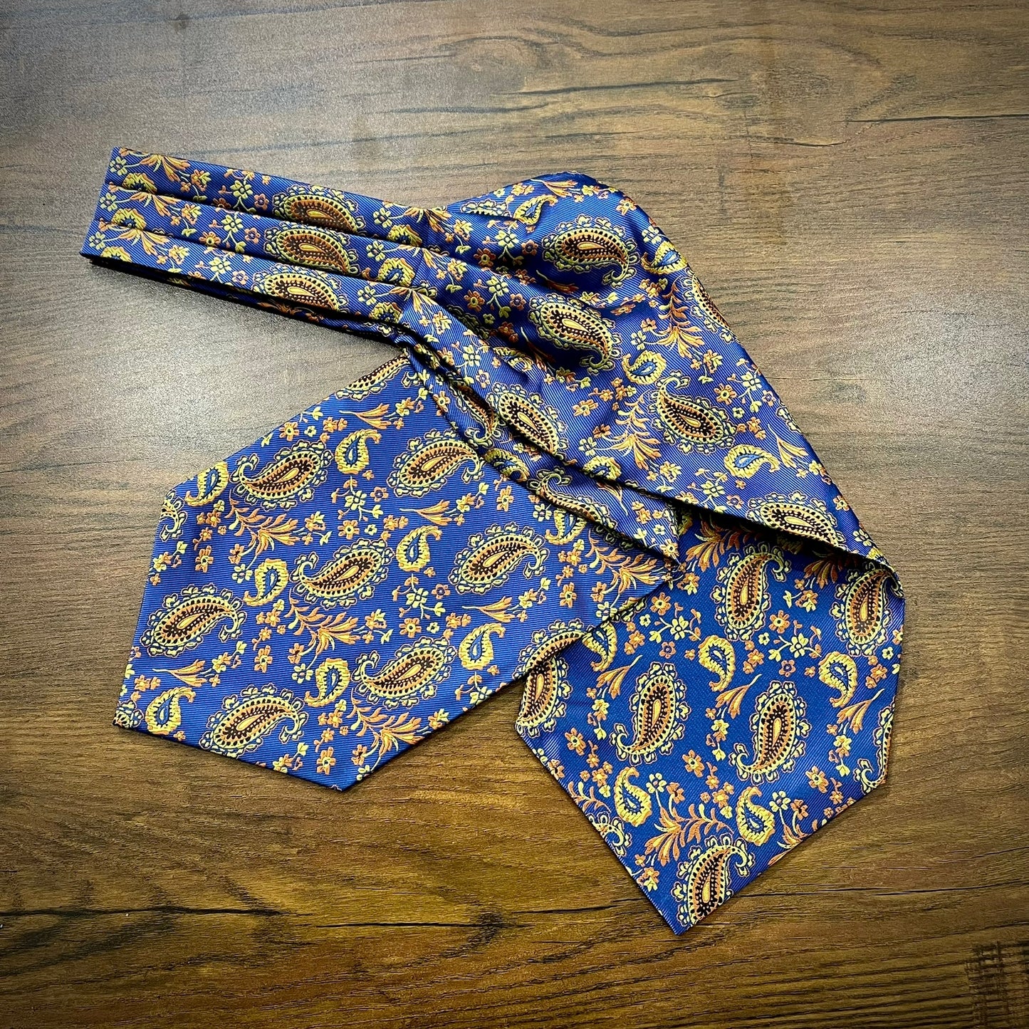 Blue and Golden Floral paisley ascot cravat tie silk neck scarf for men in pakistan