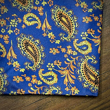 Load image into Gallery viewer, Blue and Golden Floral paisley ascot cravat tie silk neck scarf for men in pakistan