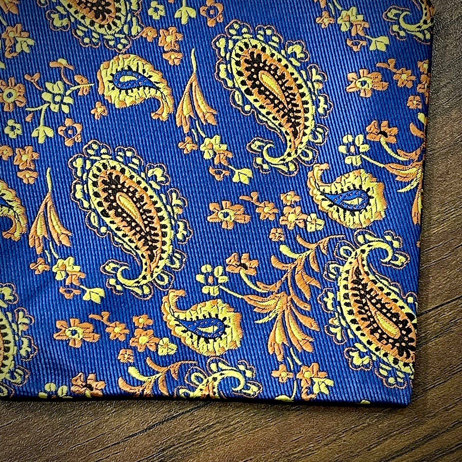 Blue and Golden Floral paisley ascot cravat tie silk neck scarf for men in pakistan