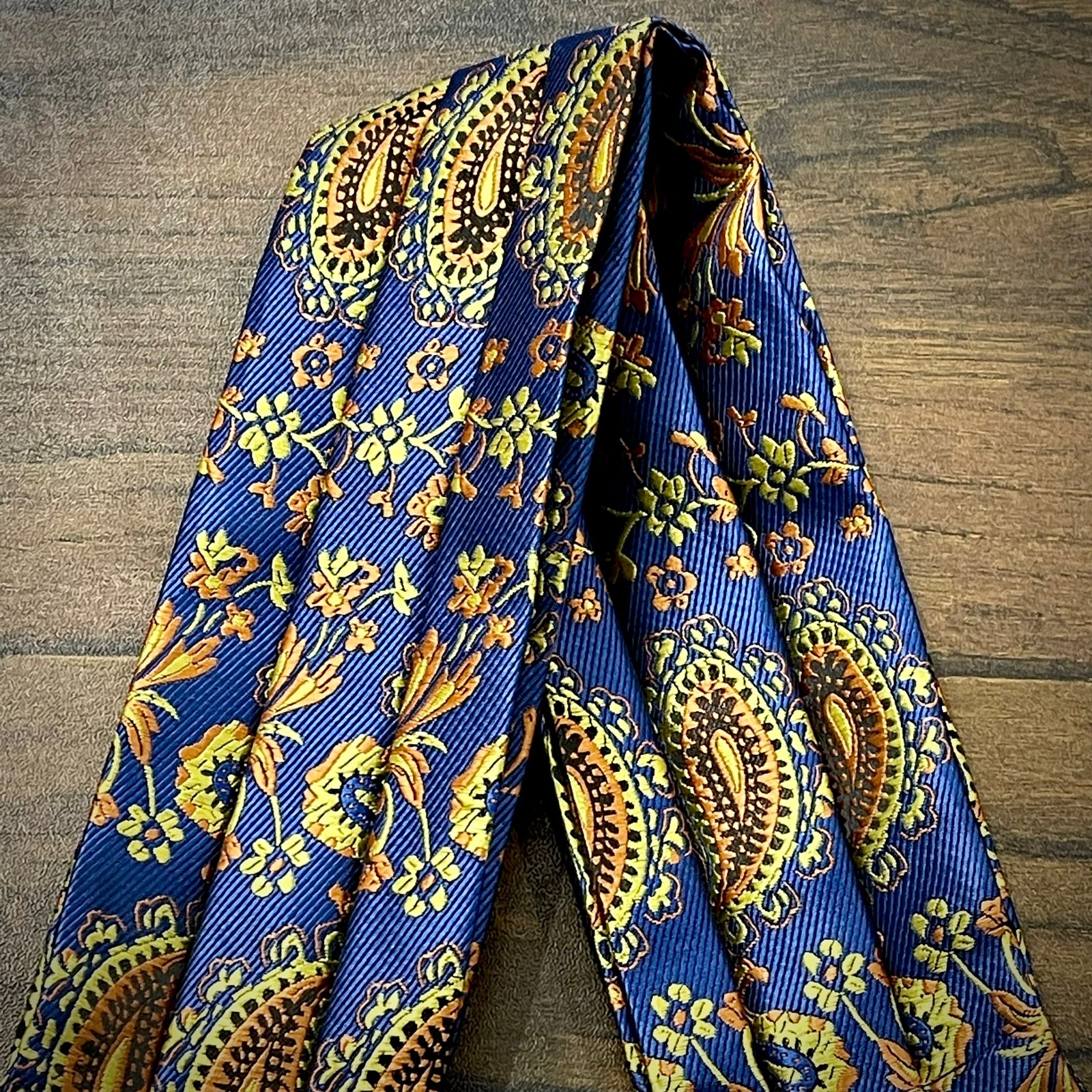 Blue and Golden Floral paisley ascot cravat tie silk neck scarf for men in pakistan