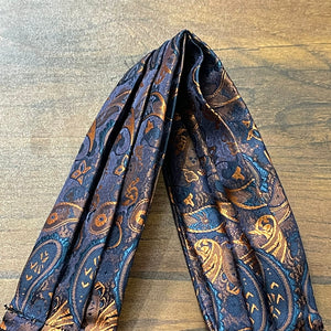 Blue and Golden Floral paisley ascot cravat tie silk neck scarf for men in pakistan