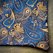 Load image into Gallery viewer, Blue and Golden Floral paisley ascot cravat tie silk neck scarf for men in pakistan