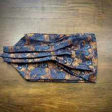 Load image into Gallery viewer, Blue and Golden Floral paisley ascot cravat tie silk neck scarf for men in pakistan
