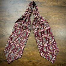 Load image into Gallery viewer, Maroon Floral paisley ascot cravat tie silk neck scarf for men in pakistan