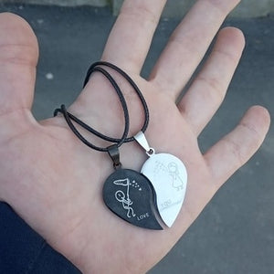 Couple Heart Pendant (Black& Silver)