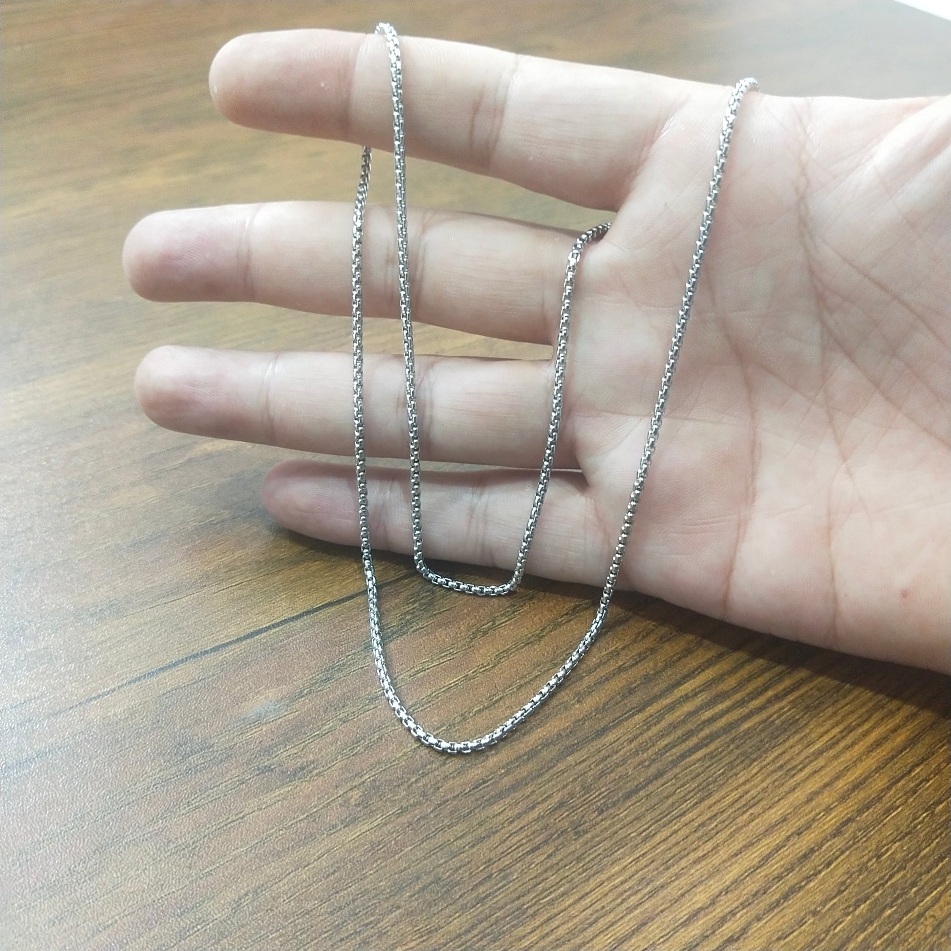 2mm thin Silver round box chain necklace for men online in Pakistan