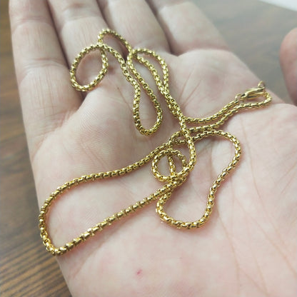 2mm gold thin round box chain necklace for men online in Pakistan