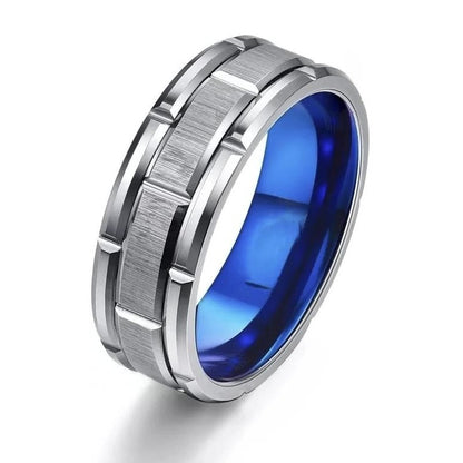 Silver Titanium Blue Inlay Ring