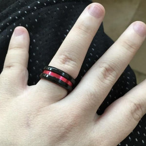 Black Titanium Red Inlay Ring