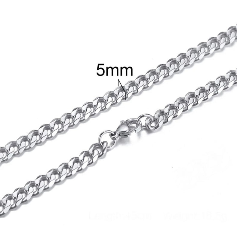 5mm Curb Neck Chain For Men Silver