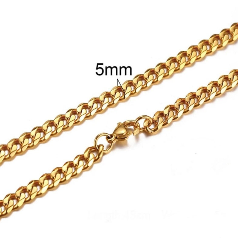 5mm Golden steel curb link neck chain for men in pakistan
