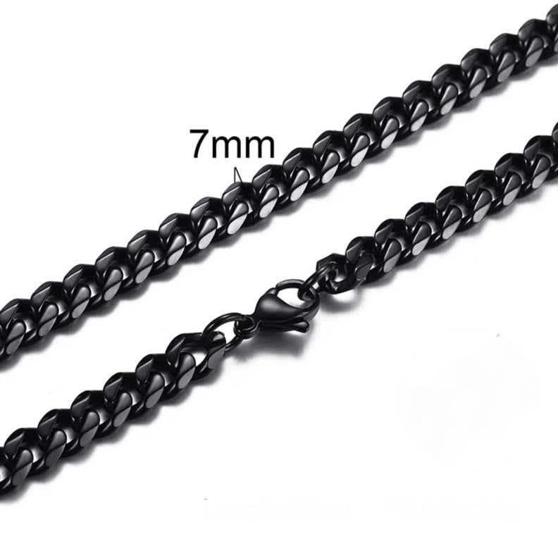 7mm stainless steel black cuban curb link neck chain for men in pakistan