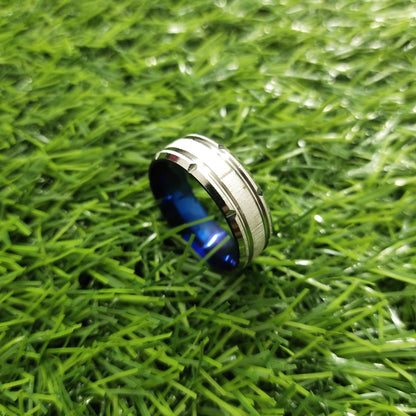 Silver Titanium Blue Inlay Ring