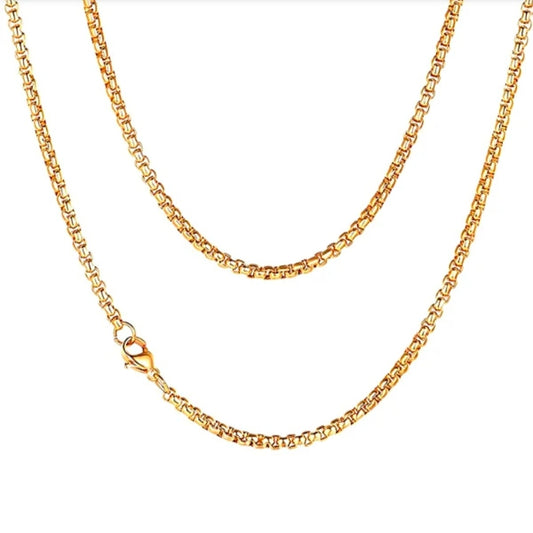 3mm Golden round box chain necklace for men online in Pakistan