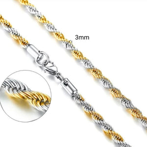 3mm Golden & Silver Twisted Neck Chain For Men