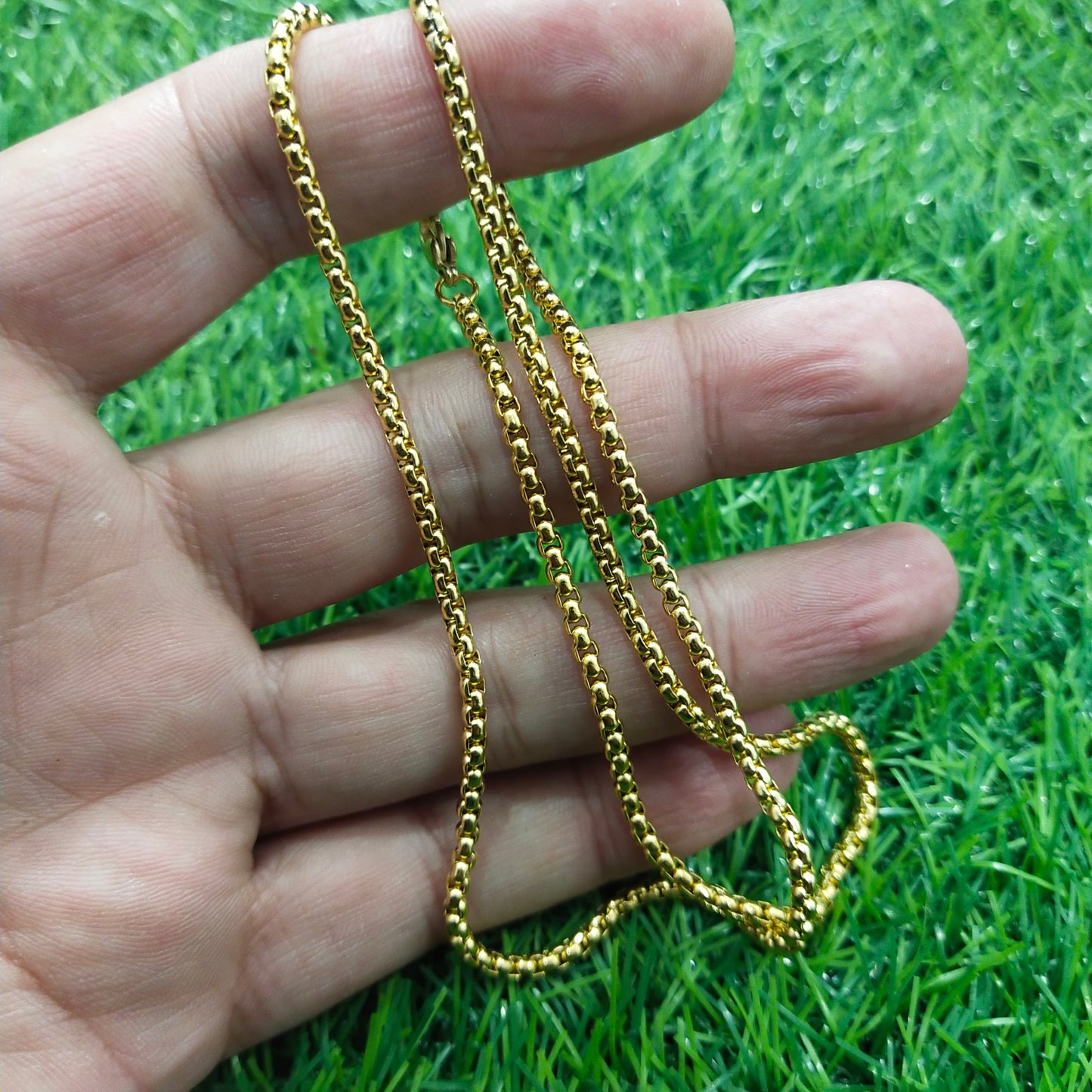 3mm Golden round box chain necklace for men online in Pakistan
