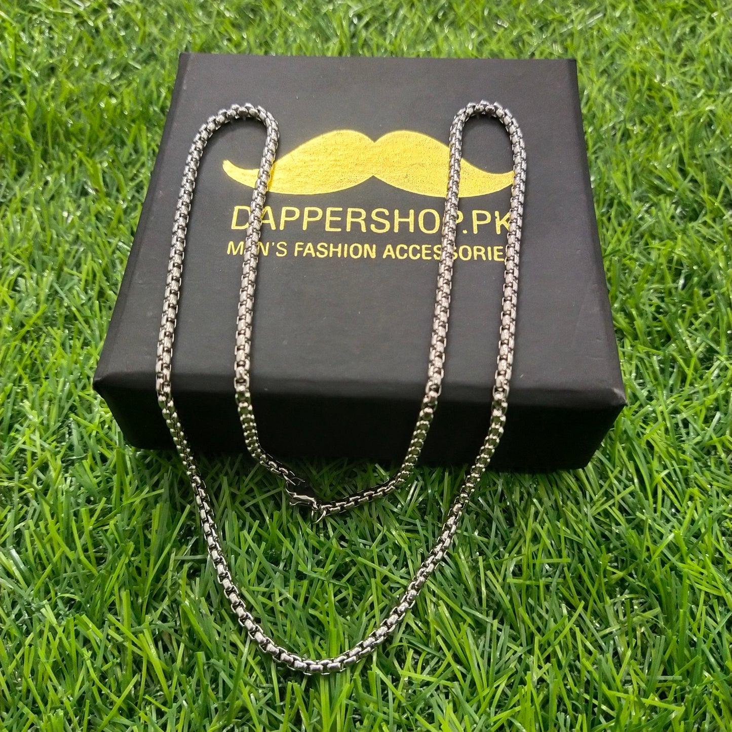 3mm Silver round box chain necklace for men online in Pakistan