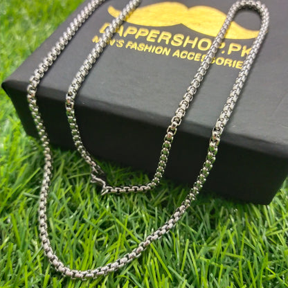 3mm Silver round box chain necklace for men online in Pakistan