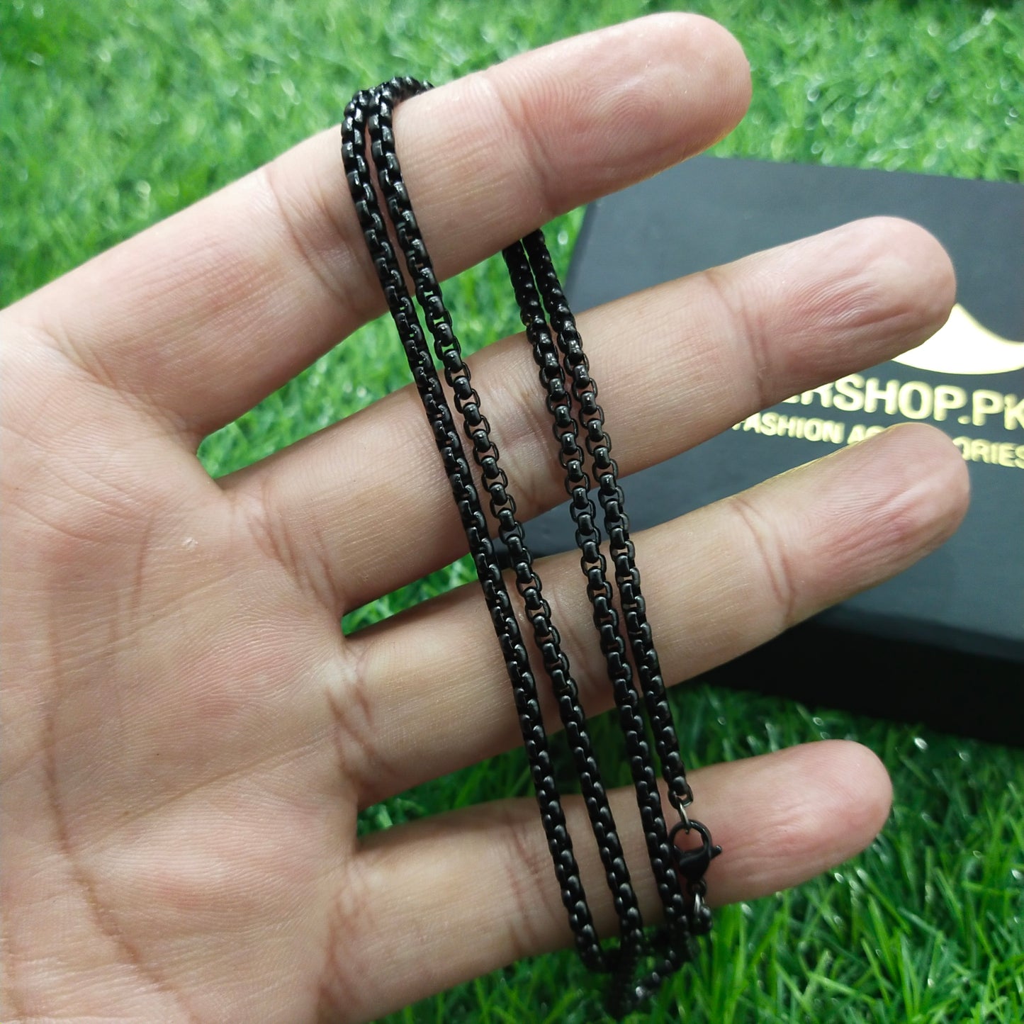 3mm Black round box chain necklace for men online in Pakistan