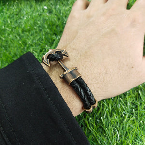 Black Anchor Rope Leather Bracelet For Men