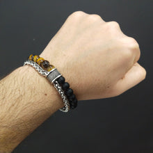 Load image into Gallery viewer, Tiger Eye Double Chain Bracelet For Men