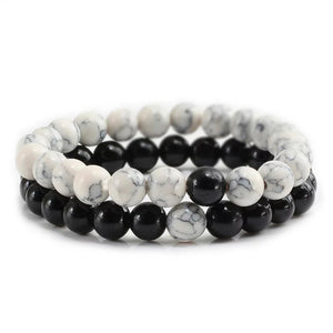 Black & White Agate Energy Stone Beads Distance Bracelet Set Couple Bracelet