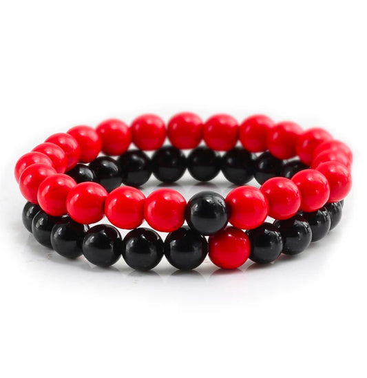 Red & Black Howlite Energy Stone Beads Distance Bracelet Set Couple Bracelet