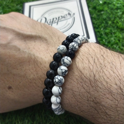 Black & White Agate Energy Stone Beads Distance Bracelet Set Couple Bracelet