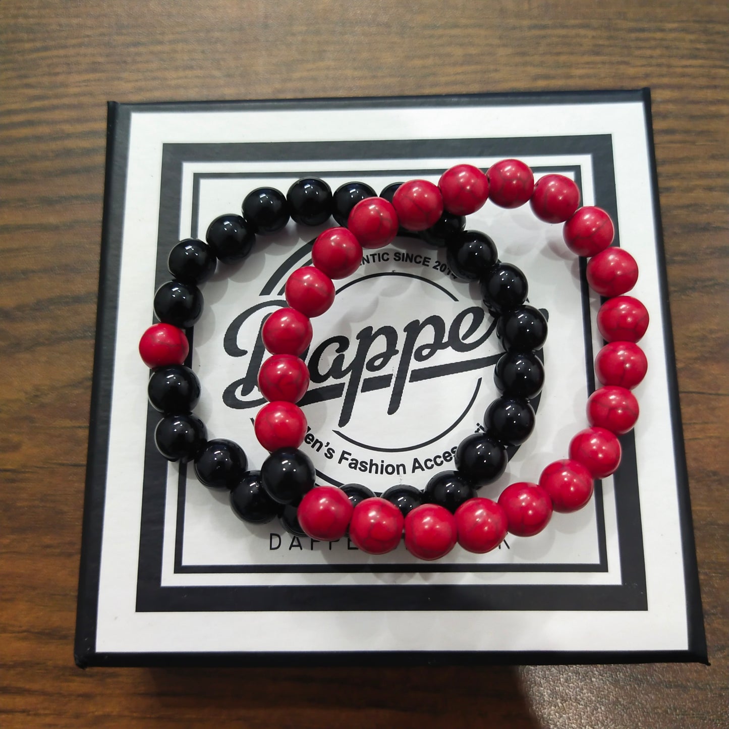 Red & Black Howlite Energy Stone Beads Distance Bracelet Set Couple Bracelet