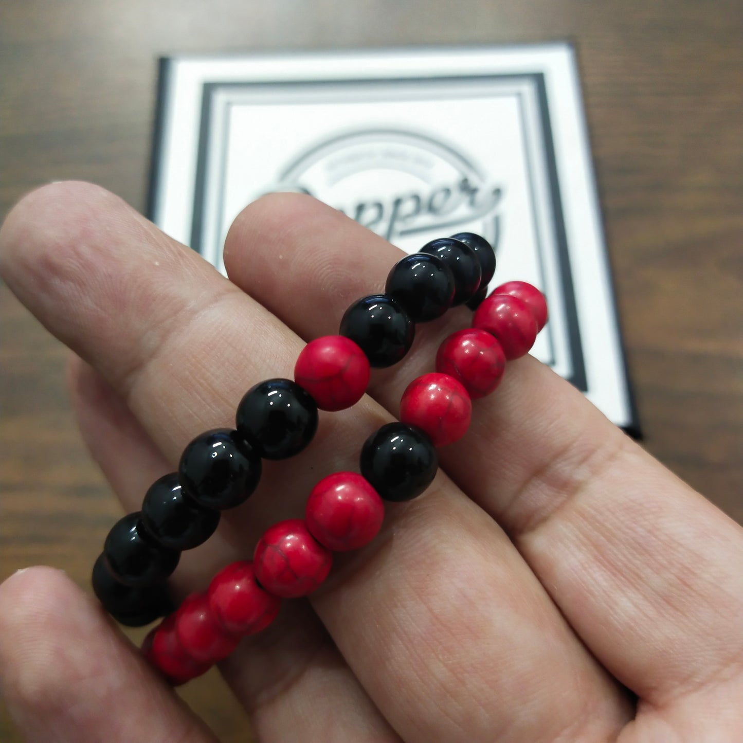 Red & Black Howlite Energy Stone Beads Distance Bracelet Set Couple Bracelet