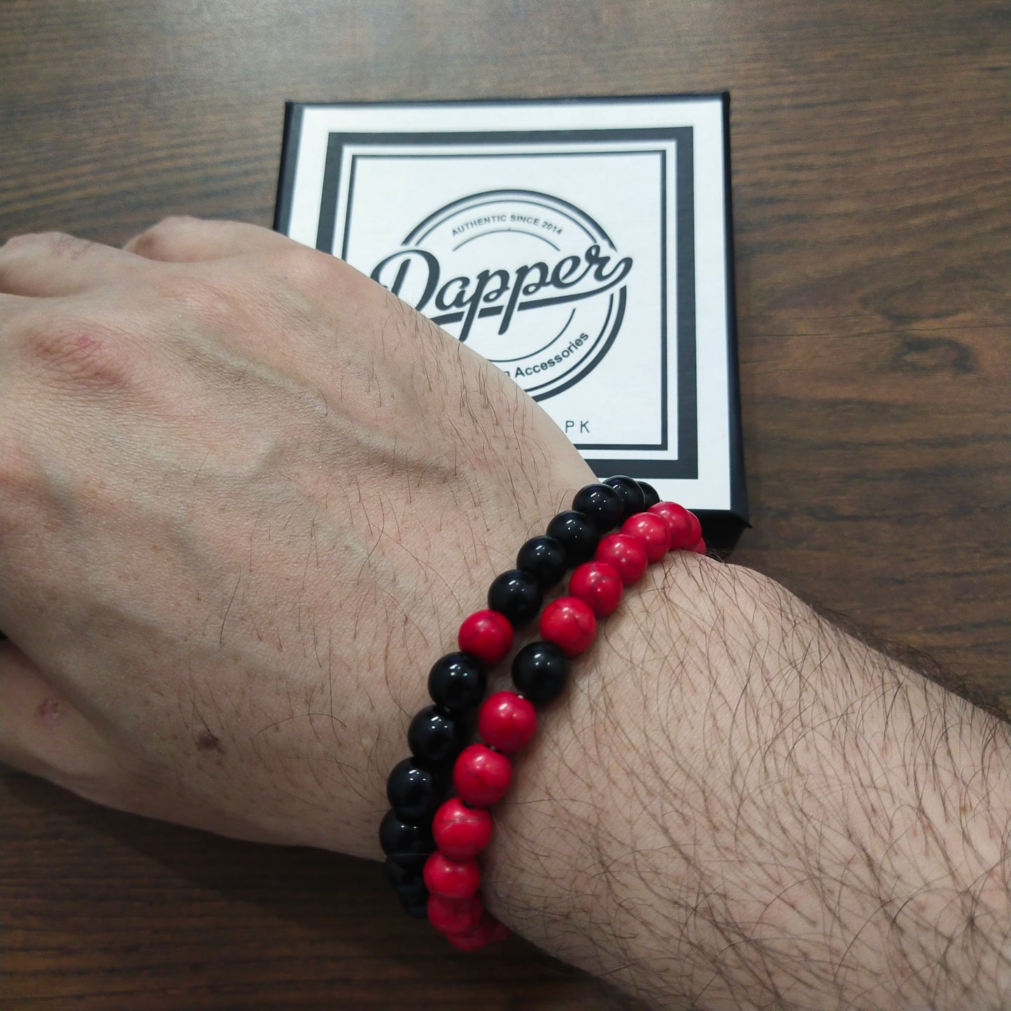 Red & Black Howlite Energy Stone Beads Distance Bracelet Set Couple Bracelet