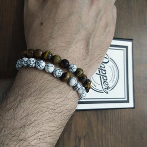 Tiger Eye & White Howlite Energy Stone Beads Distance Bracelet Set Couple Bracelet