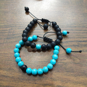 Turquoise & Black Agate Energy Stone Rope Bracelets