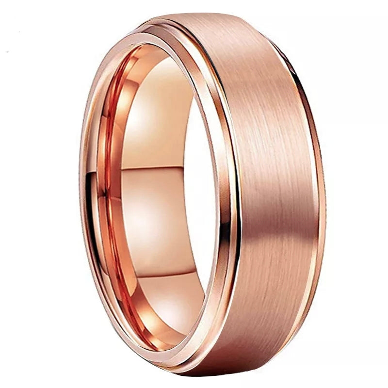 Rose Gold Beveled Edges Titanium Ring For Men