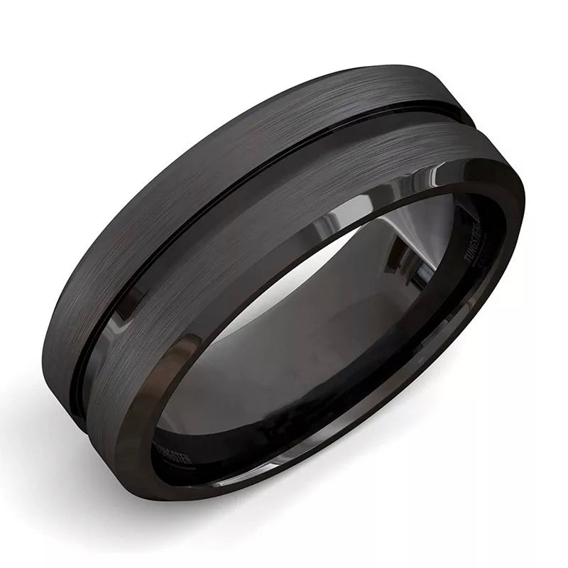 8mm Black Brushed Edge Ring For Men