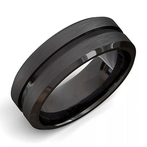 8mm Black Brushed Edge Ring For Men