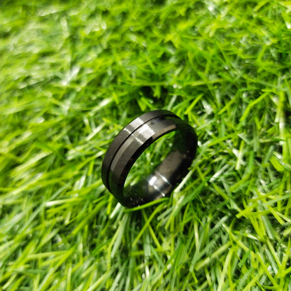 8mm Black Brushed Edge Ring For Men