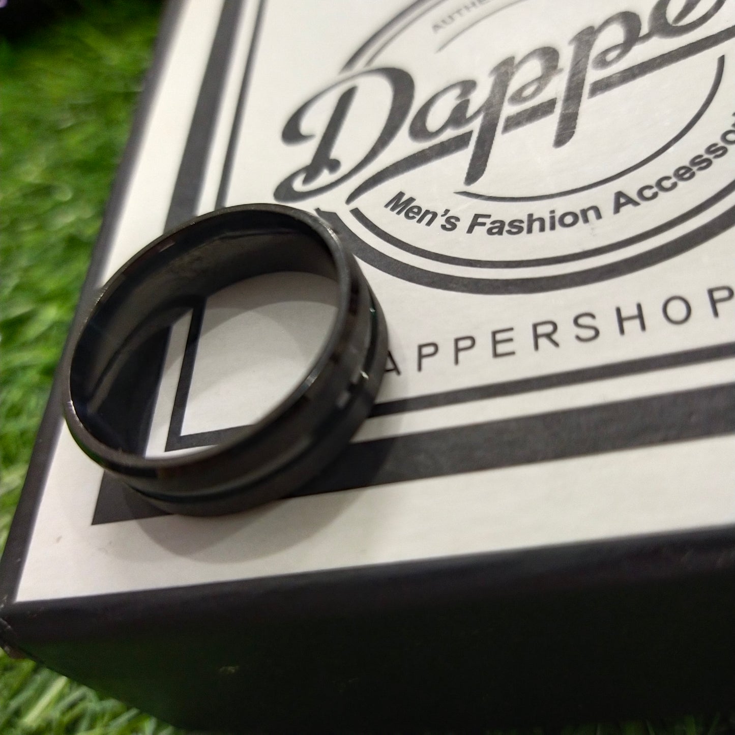 8mm Black Brushed Edge Ring For Men