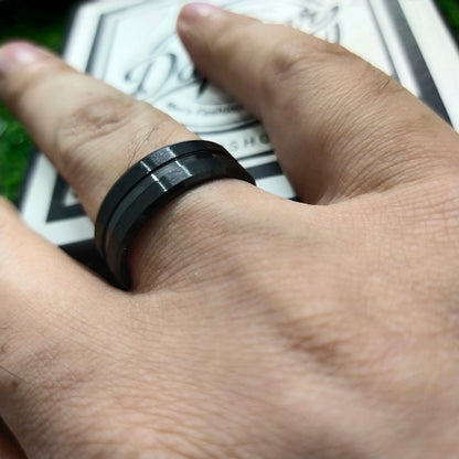 8mm Black Brushed Edge Ring For Men