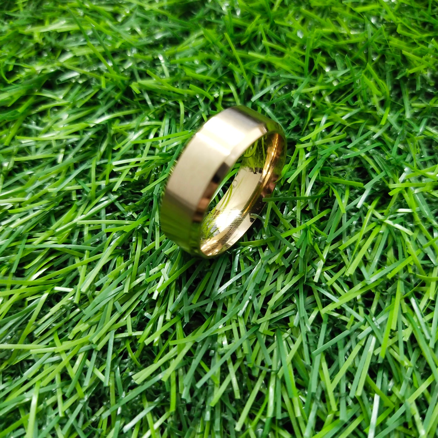 Rose Gold Beveled Edges Titanium Ring For Men