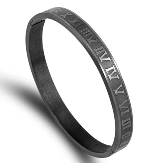 Royal Roman Numerals Black Bracelet Men Punk Kara Bracelet Stainless Steel Roman Bracelets For Men Jewelry