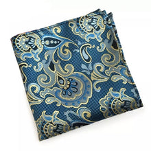 Load image into Gallery viewer, Buy Sea Green and yellow gold Paisley Pocket Square Online In Pakistan