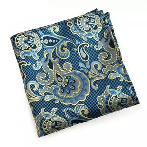 Buy Sea Green and yellow gold Paisley Pocket Square Online In Pakistan