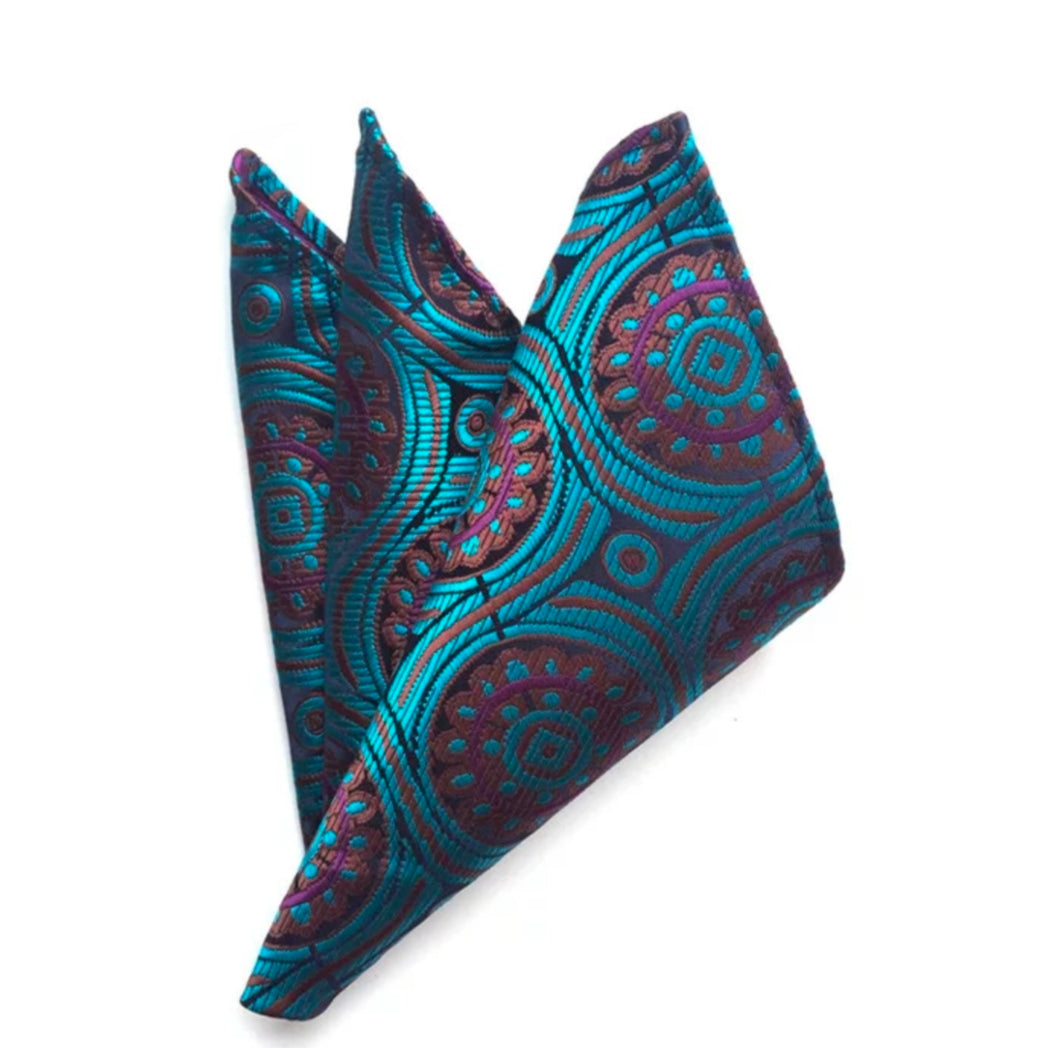 Sea Green & Brown Paisley Pocket Square