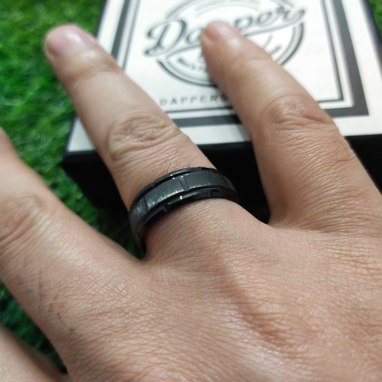 Black Brushed Polished Titanium Ring For Men