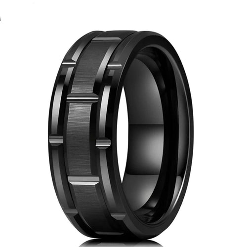 Black Brushed Polished Titanium Ring For Men