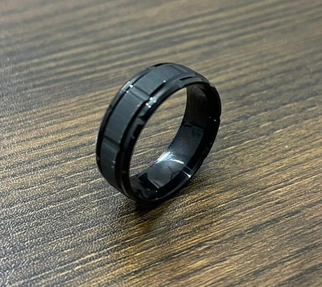 Black Brushed Polished Titanium Ring For Men