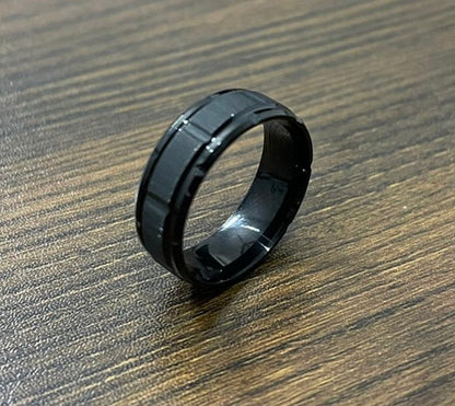 Black Brushed Polished Titanium Ring For Men